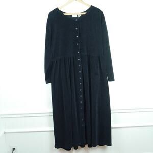 Vintage Large Dress Black Velvet Midi Button Front Whimsigoth Goth Grunge 90s
